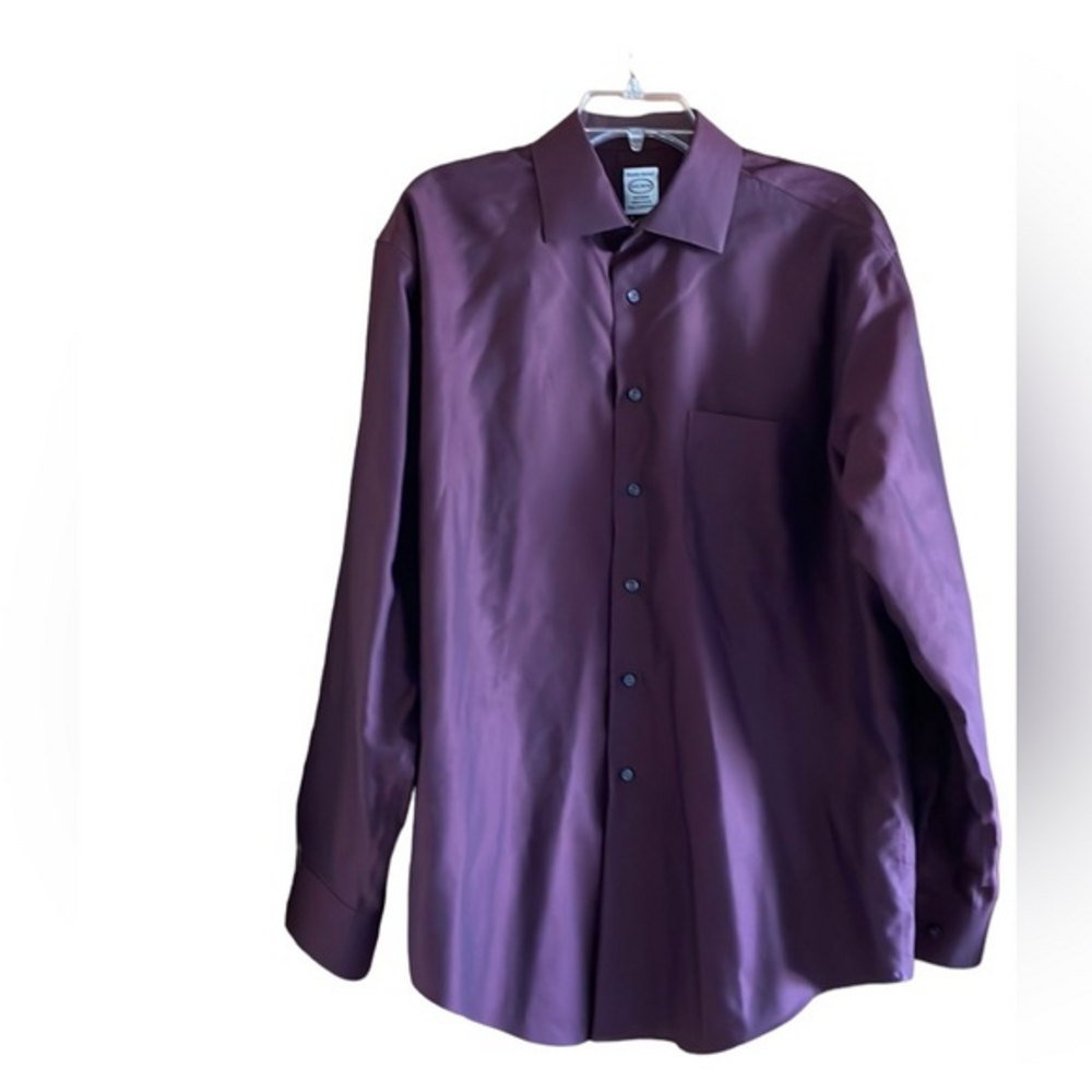 Pronto Uomo Dress‎ Shirt No Iron Men’s Maroon Cotton Size 16 1/2- 34/35